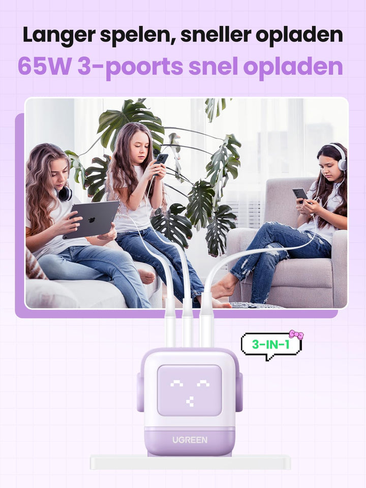 UGREEN Uno oplader 65W USB C GaN II Tech Snellader (Violett)