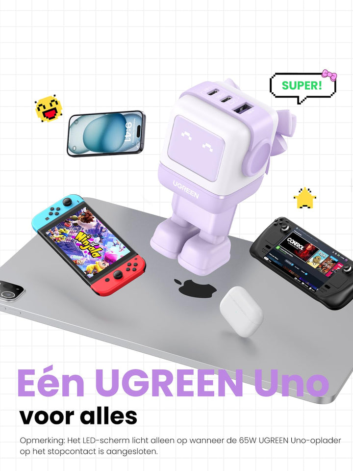 UGREEN Uno oplader 65W USB C GaN II Tech Snellader (Violett)