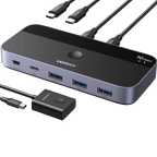 UGREEN USB Switch 2PC 10Gbps USB 3.2 Switcher 2 in 4 Out USB C Schakelaar met desktopcontroller USB Switch aluminium behuizing met 2USB C naar C kabels voor toetsenbord, muis, printer, USB stick enz.