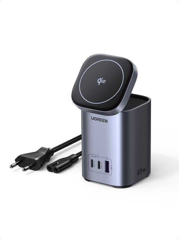 USB - C Charger 65W, UGREEN Nexode Qi2 oplader 15W voeding GaN draadloze lader 4 - in - 1 laadstation met inductieve oplaadstandaard compatibel met MacBook Pro/Air, iPhone 12 - 16 serie