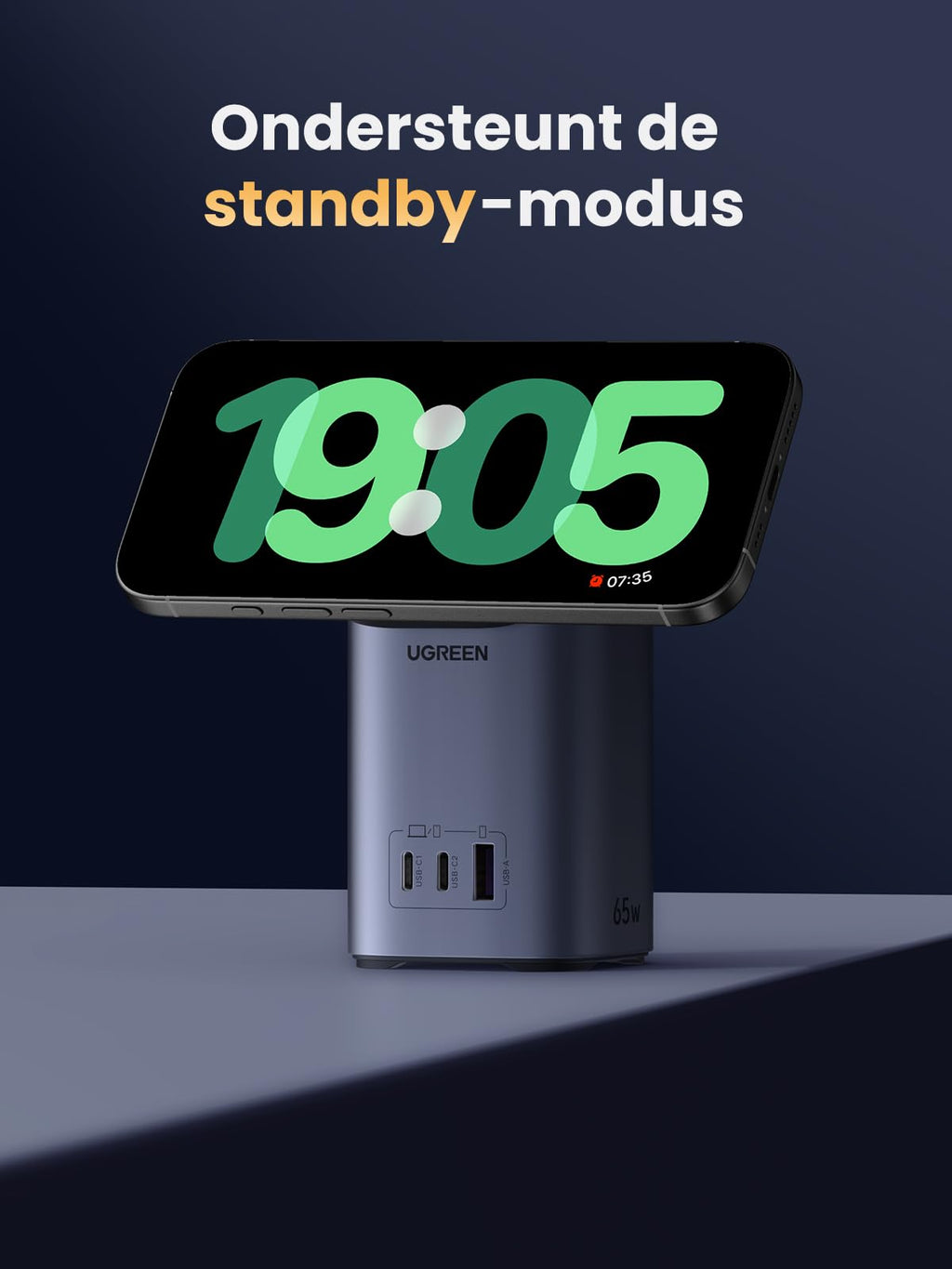 UGREEN Nexode 65W 4-in-1 GaN Oplader met Qi2 Draadloos Opladen -ondersteunt de standby-modus