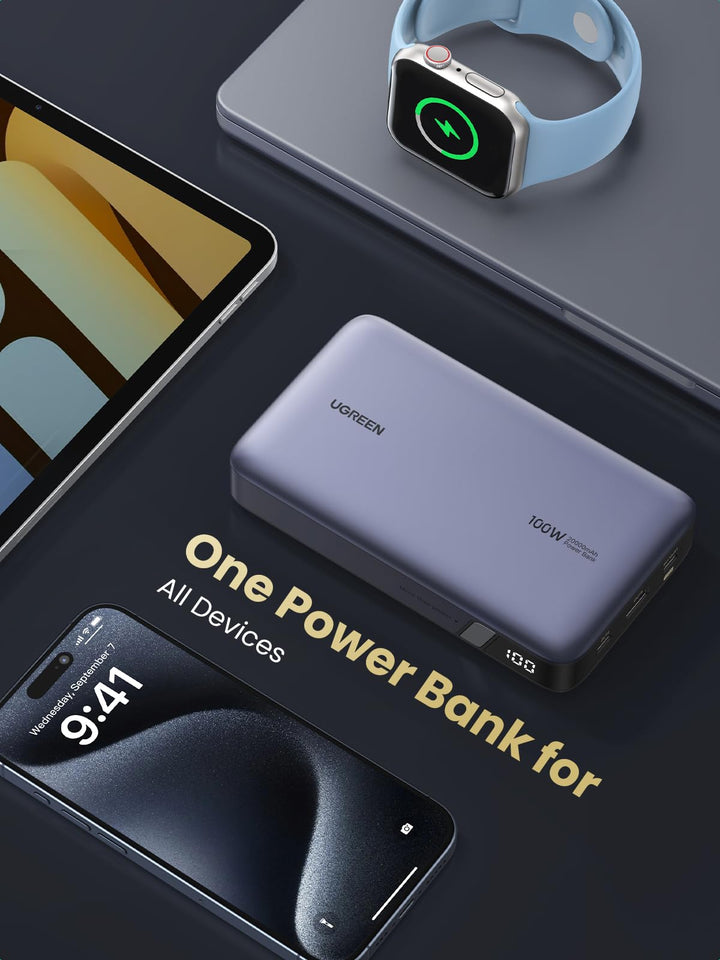 UGREEN 100W Power Bank 20000mAh Externe Batterij met 3 Poorten Compatibel met MacBook Pro/Air, iPhone 15 Pro Max/Pro/15/14 Pro, Galaxy S23 Ultra, Dell