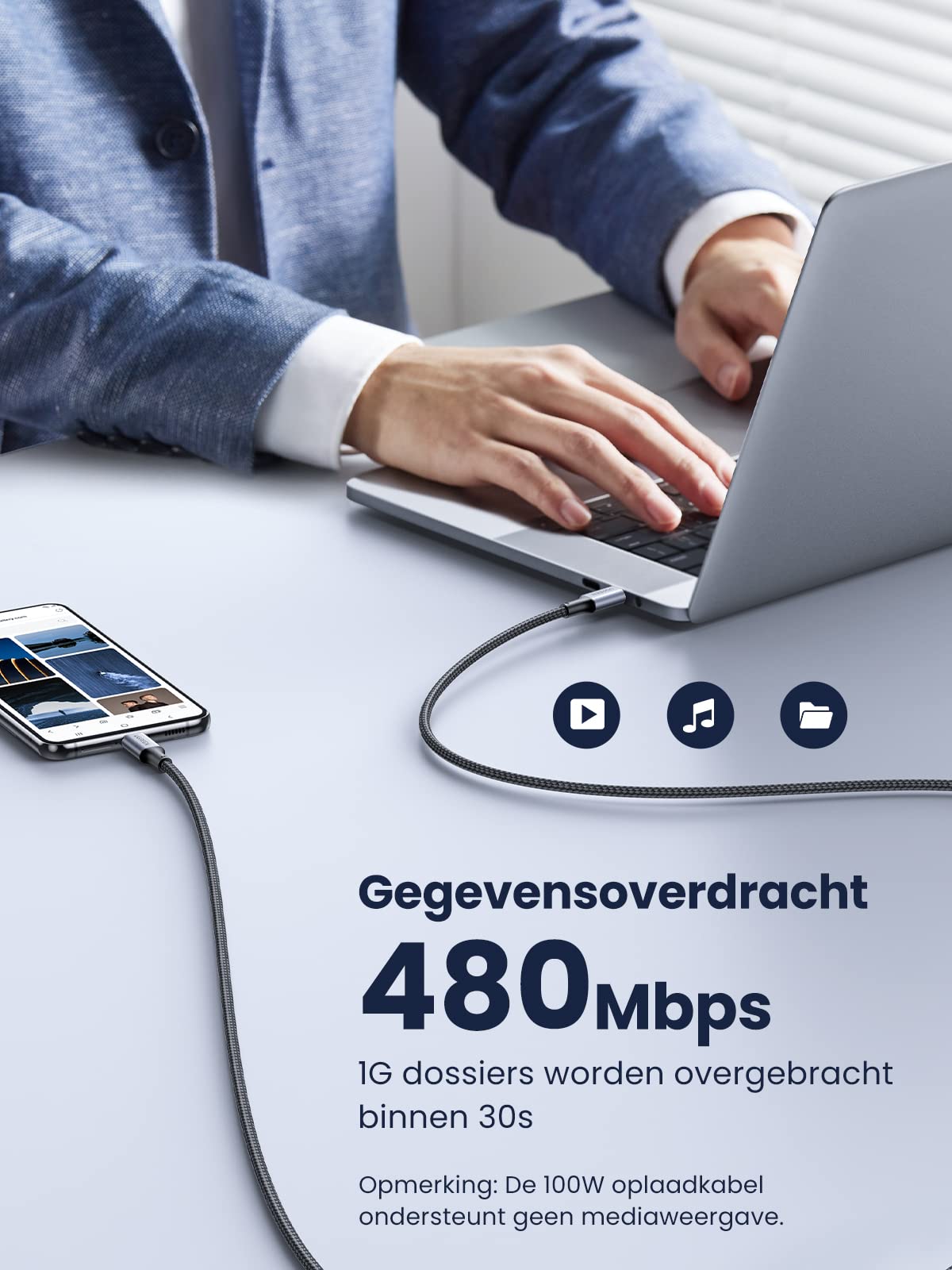 UGREEN 100W USB C Kabel naar USB C 5A/20V USB-C Oplaadkabel PD 3.0 PPS