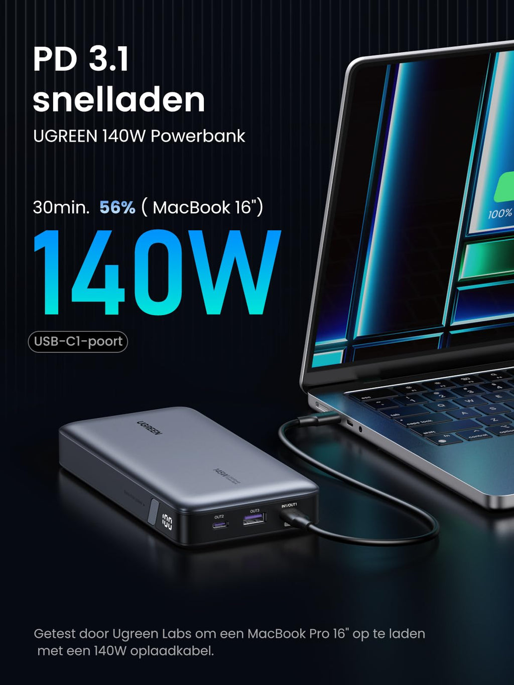 UGREEN 25000mAh Powerbank 145W met 3 poorten - 3