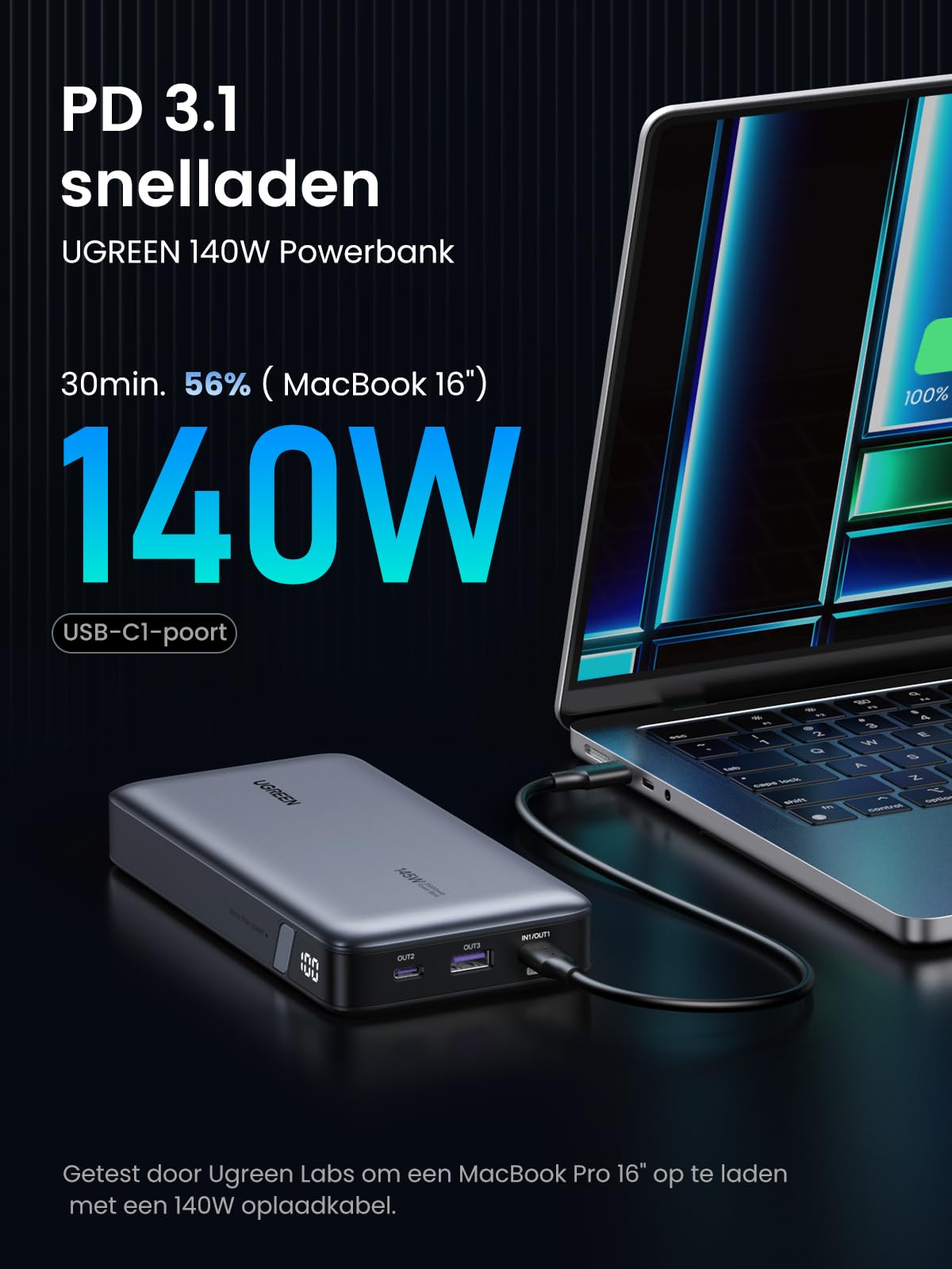 UGREEN 25000mAh Powerbank 145W met 3 poorten - 3