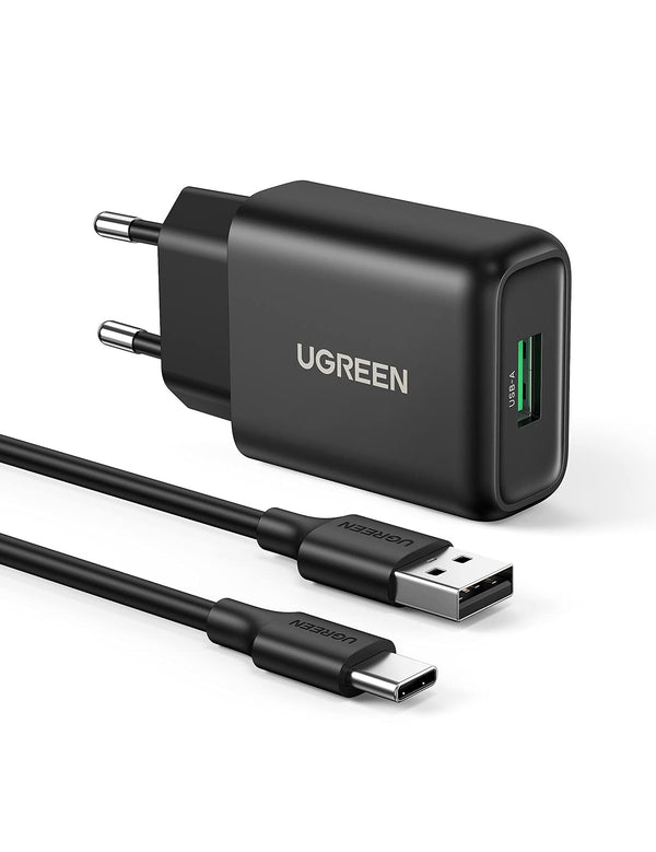 UGREEN 18W USB Oplader 3A Quick Charge 3.0 Snelle Lader USB Power Bank met USB C Oplaadkabel