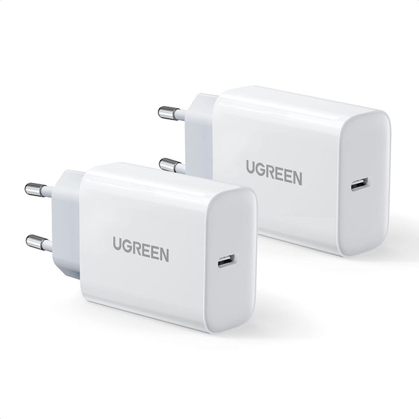 UGREEN 20W USB C oplader 2 stuks, USB C voeding 2 stuks, USB C voedingsadapter (wit)