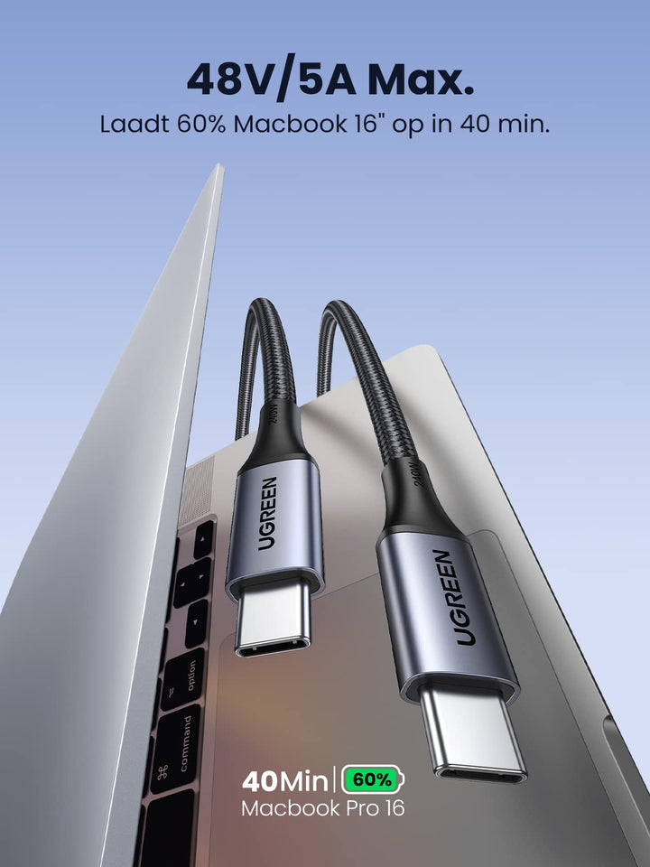UGREEN 240W USB-C naar USB-C Oplaadkabel Power Delivery 3.1 Kabel USB C Compatibel met iPhone 15 Pro Max, MacBook Pro M2, MacBook Air M2, Gaming Laptop iPad Pro, Galaxy S23 Ultra Steam Deck enz. (1M)