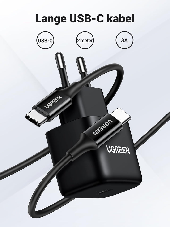 UGREEN 25W USB C Snelle Oplader Super Snelle USB C Oplader met 2m USB C Kabel Super Snel Opladen