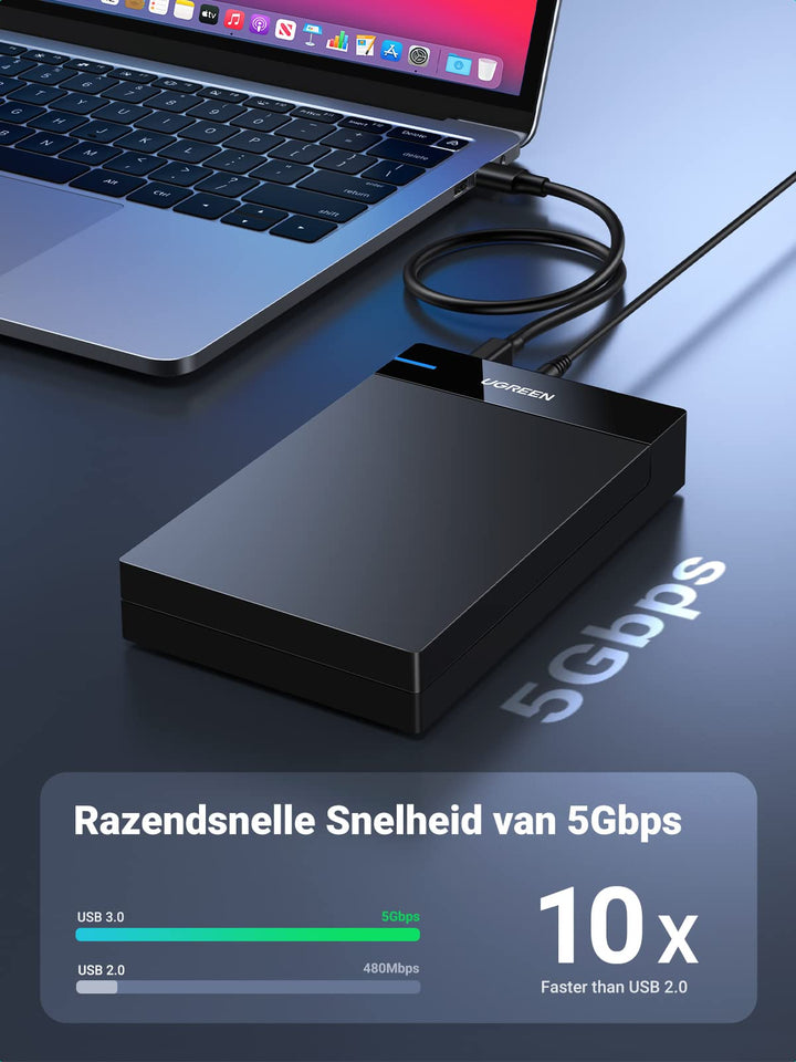 UGREEN 3,5 inch Harde Schijf Behuizing USB 3.0 naar SATA Adapter 3,5/2,5 inch HDD SSD Ondersteuning UASP 5Gbps, Extra 12V 2A Voeding Inbegrepen