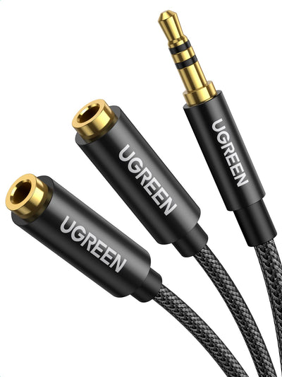 UGREEN 3.5mm Audio Splitter Kabel Headset Adapter Kabel Nylon Aux Kabel voor Smartphone, Laptop, Tablet enz. 20cm