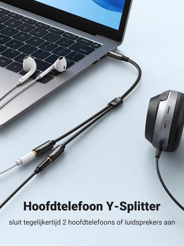 UGREEN 3.5mm Audio Splitter Kabel Headset Adapter Kabel Nylon Aux Kabel voor Smartphone, Laptop, Tablet enz. 20cm