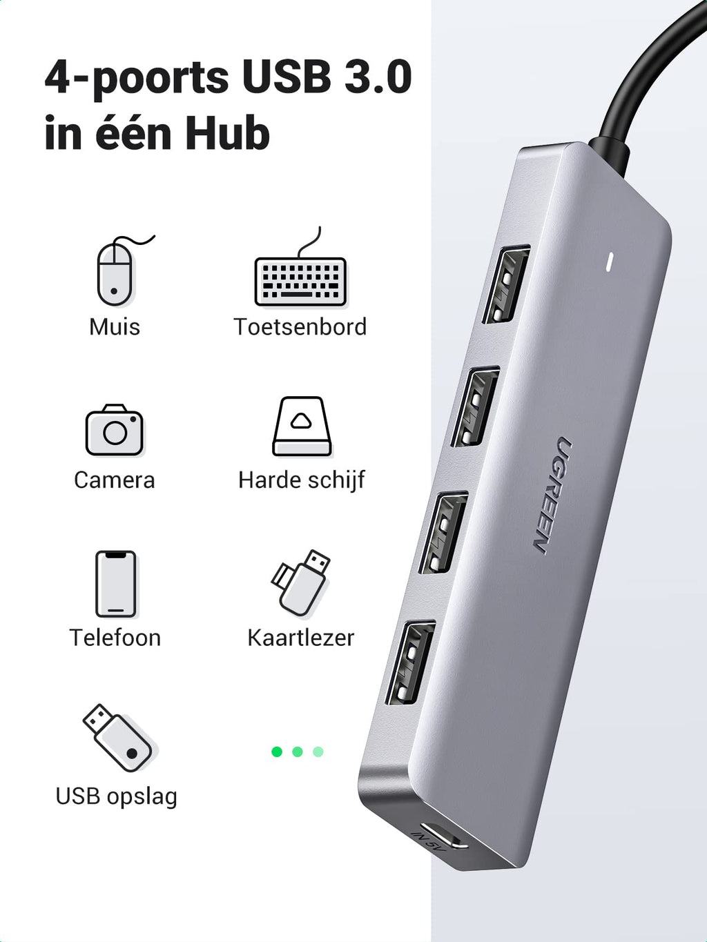 UGREEN 4 in 1 USB C Hub 4 Poorten USB 3.0 Adapter OTG Ondersteund