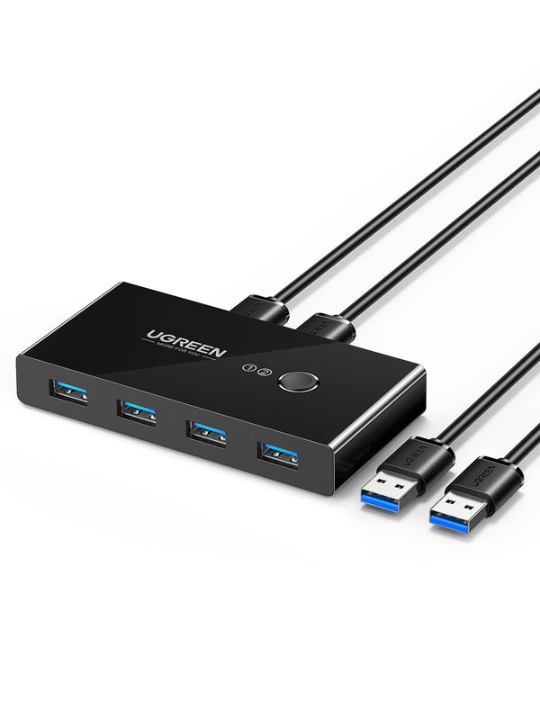 UGREEN 4 Poorten USB 3.0 Share USB Switch voor 2 PC's, 2 in 4 out Switch met 2 USB 3.0 Kabels