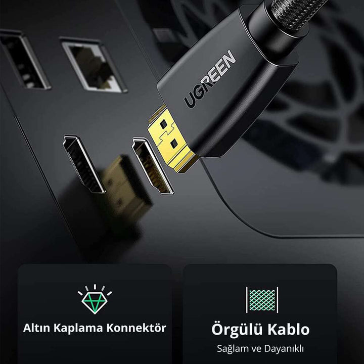 UGREEN 4K HDMI Kabel 2.0 Nylon 4K 30Hz voor 4K TV, Switch etc.Vergulde Contacten(1m)