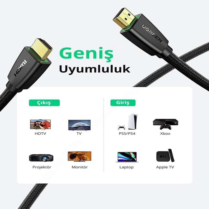 UGREEN 4K HDMI Kabel 2.0 Nylon 4K 30Hz voor 4K TV, Switch etc.Vergulde Contacten(1m)