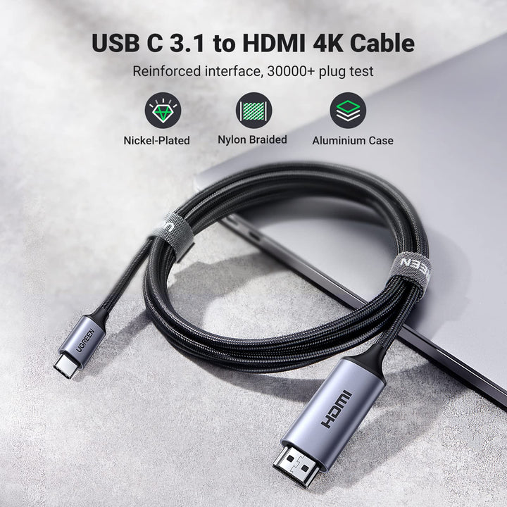 UGREEN 4K USB C (Thunderbolt 3) naar HDMI Kabel 2m Nylon Ondersteunt voor MacBook Pro, Surface Pro, Galaxy serie enz.