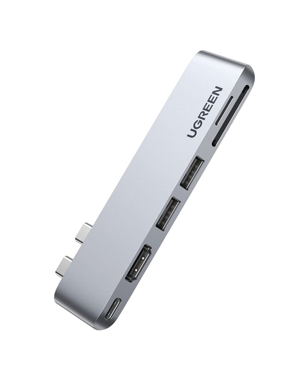 UGREEN 6-in-2 USB C HDMI 4K Hub Adapter Compatibel met MacBook Pro Air M2 M1 2022 tot 2016, USB 3.0 Multiports 5Gbps, Thunderbolt 3 6K Video, 100W PD, 40Gbps Transmissie, SD-kaartlezer TF