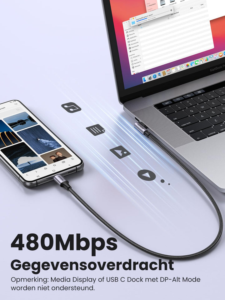 UGREEN 60W USB C Kabel naar USB C Hoek PD 3.0 PPS USB C Oplaadkabel 90 Graden