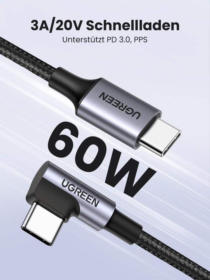 UGREEN 60W USB C Kabel naar USB C Hoek PD 3.0 PPS USB C Oplaadkabel 90 Graden