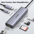 UGREEN 7 in 1 USB C Hub Ethernet Dock met 1Gbps Ethernet 4K HDMI 100W PD, SD/MicroSD, 2 USB 3.0