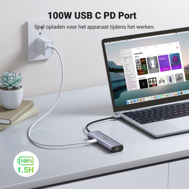 UGREEN 7 in 1 USB C Hub Ethernet Dock met 1Gbps Ethernet 4K HDMI 100W PD, SD/MicroSD, 2 USB 3.0