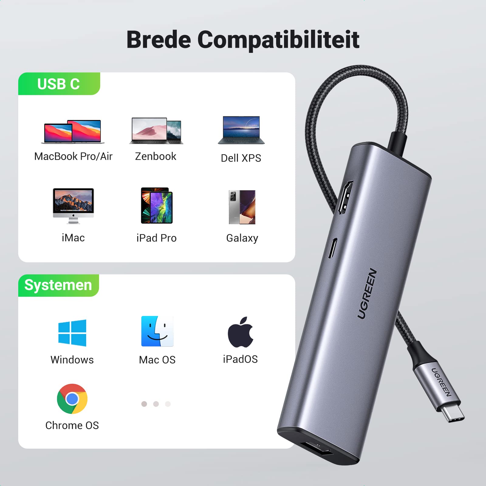 UGREEN 7 in 1 USB C Hub Ethernet Dock met 1Gbps Ethernet 4K HDMI 100W PD, SD/MicroSD, 2 USB 3.0