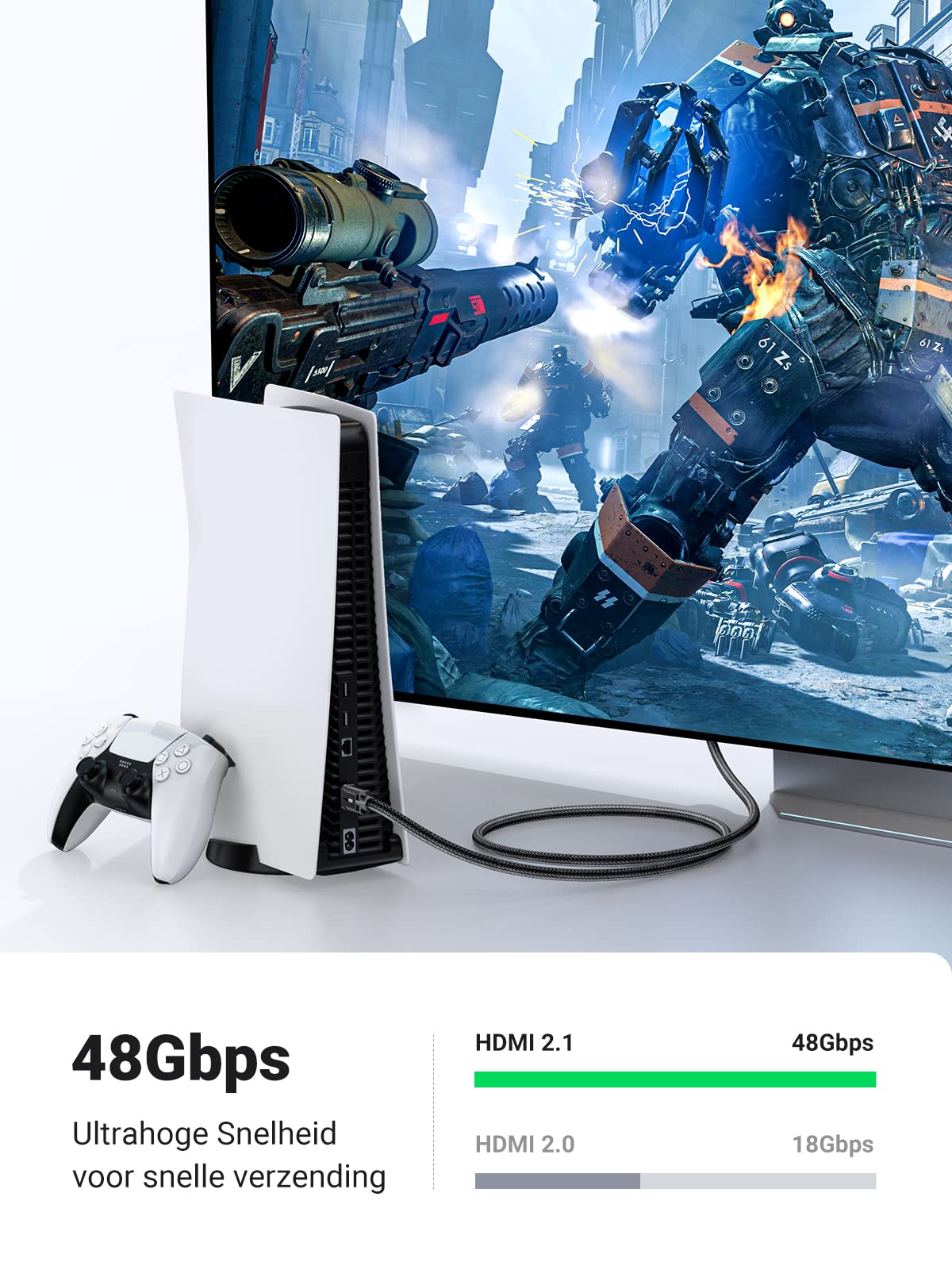 UGREEN 8K HDMI Kabel 2.1 Nylon 8K 60Hz 4K 120Hz, Compatibel met PS5 enz.(2M)