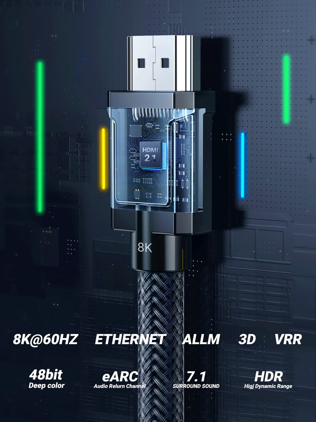 UGREEN 8K HDMI Kabel 2.1 Nylon 8K 60Hz 4K 120Hz, Compatibel met PS5 enz.(2M)
