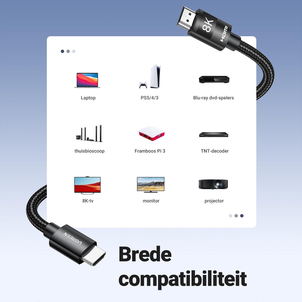 UGREEN 8K HDMI Kabel 2.1 Nylon 8K 60Hz 4K 120Hz, Compatibel met PS5 enz(2M)