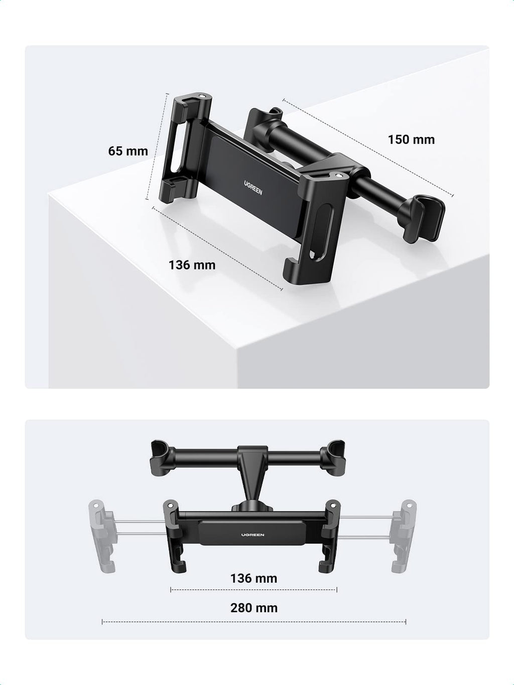UGREEN Auto Tablet Houder Hoofdsteun 360?? Rotatie voor 4,7 tot 12,9 Inch Tablet