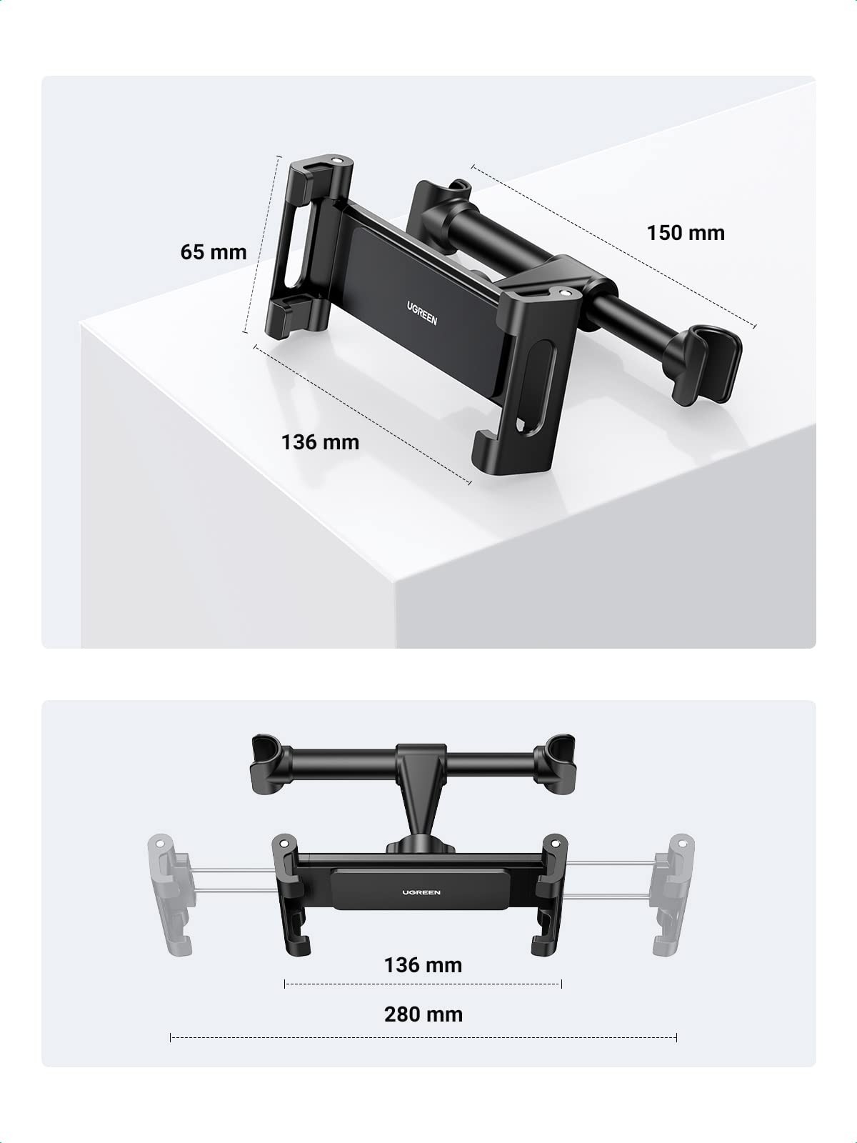 UGREEN Auto Tablet Houder Hoofdsteun 360?? Rotatie voor 4,7 tot 12,9 Inch Tablet