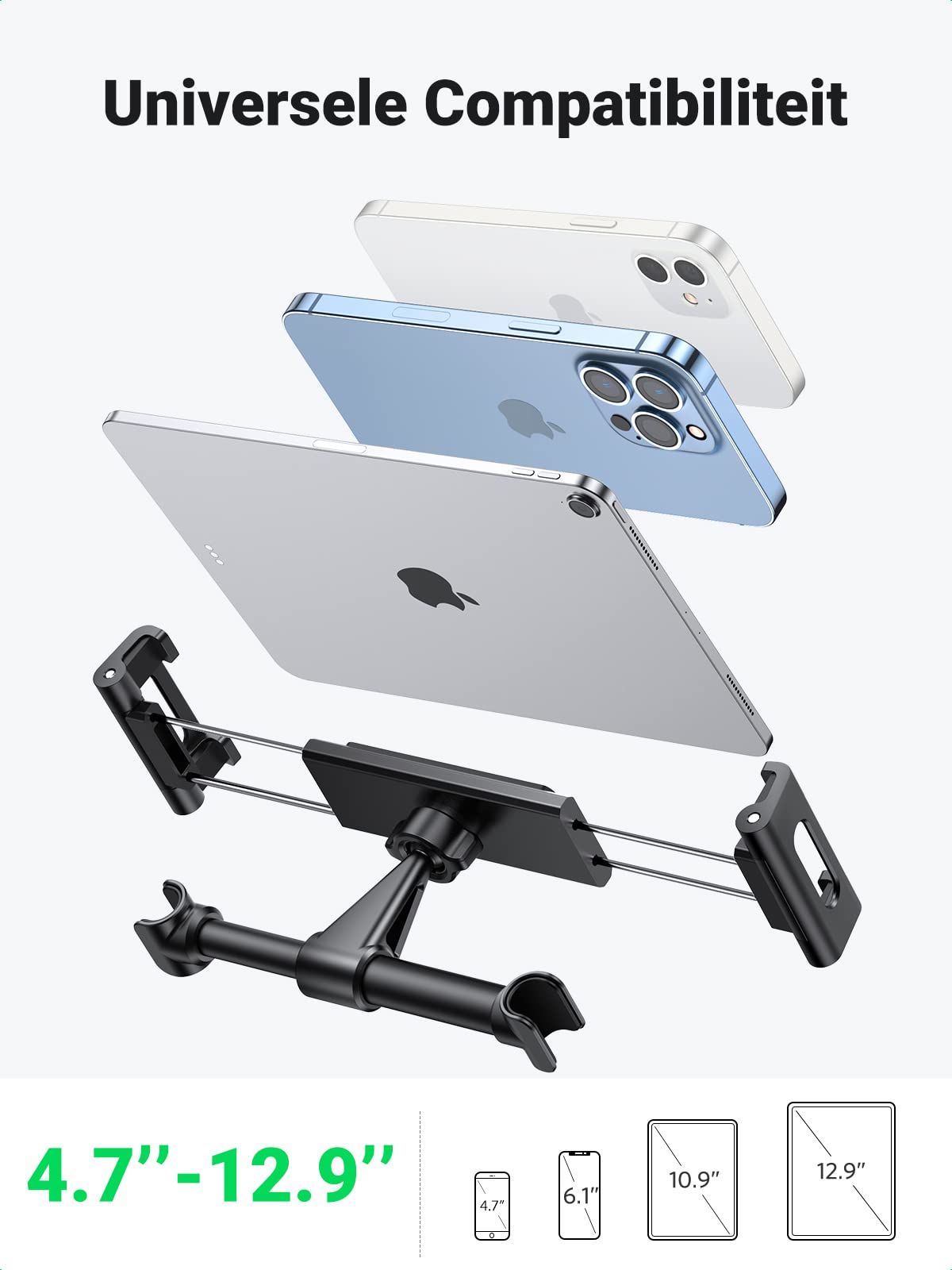 UGREEN Auto Tablet Houder Hoofdsteun 360?? Rotatie voor 4,7 tot 12,9 Inch Tablet