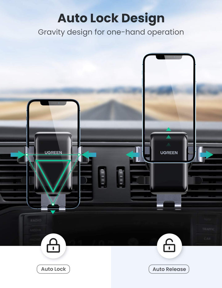 UGREEN Auto Telefoonhouder Rond Ontluchter Auto Houder Compatibel met iPhone 14 Pro Max 13 Pro Max 12 11 Galaxy S22+ S21 S20 FE A52 A53 Huawei Redmi enz.