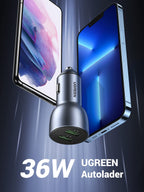 UGREEN 36W 2-Poorts Autolader met 1M USB A naar C Kabel