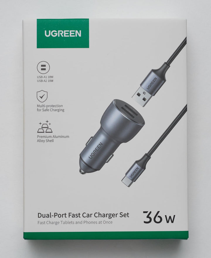 UGREEN 36W 2-Poorts Autolader met 1M USB A naar C Kabel