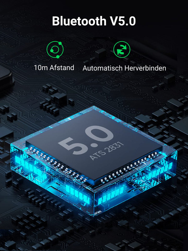 UGREEN Bluetooth 5.0 Zender 2-in-1 Ontvanger met 3,5mm Aansluiting en Ingebouwde Microfoon Bluetooth Adapter voor Auto Microfoon.