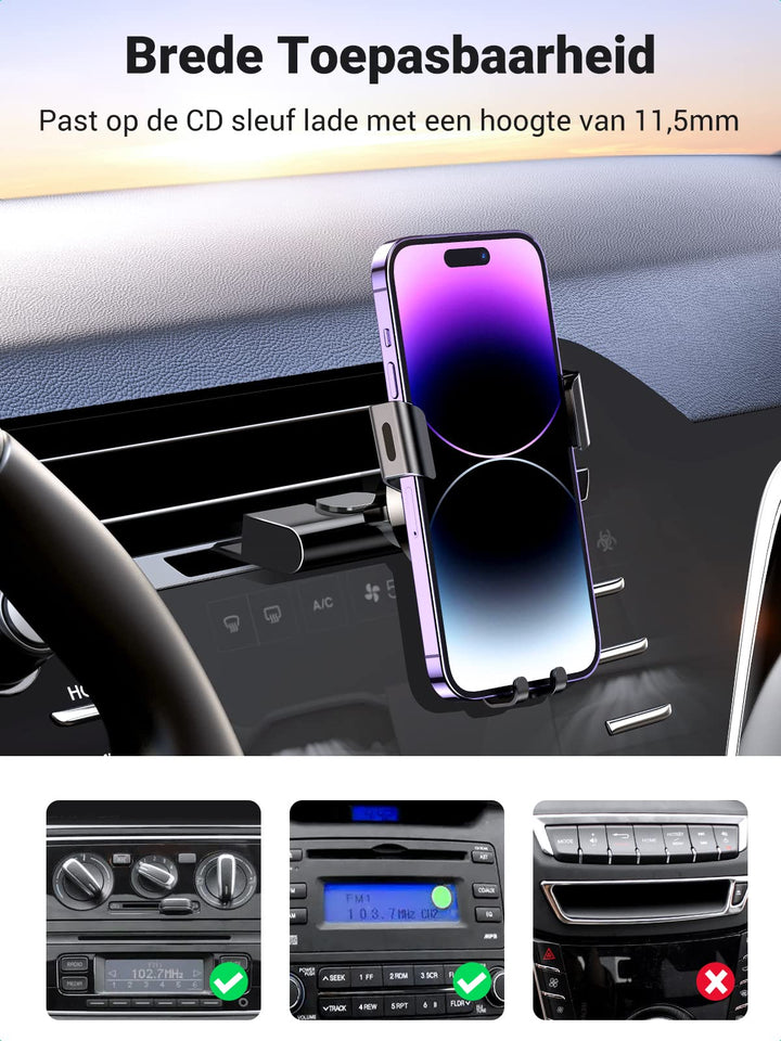 UGREEN CD Sleuf Auto Telefoonhouder Zwaartekracht Auto Houder Compatibel met iPhone 14 13 Pro Max 12 11 Galaxy S22+ S21 S20 FE A52 A53 Huawei Redmi enz.