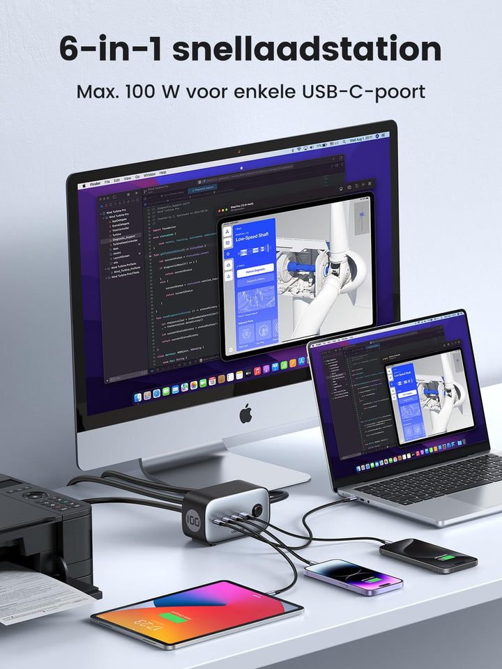 UGREEN DigiNest Pro 100 W USB C-stekkerdoos GaN-oplader 2-weg USB-aansluiting met schakelaar