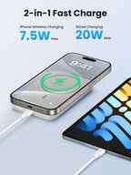 UGREEN Draadloze Powerbank 10000mAh Magnetische Power Bank met USB-C snellaadfunctie, draadloze externe batterij MagSafe