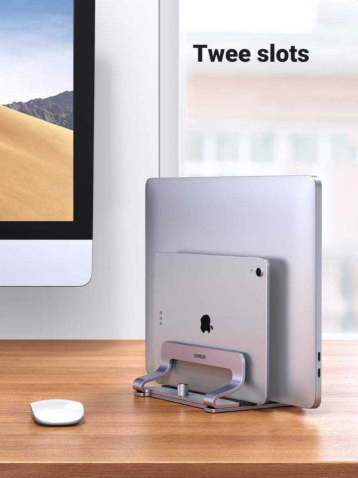 UGREEN Dubbele Verticale Laptop Stand Aluminium Verticale MacBook Stand Ruimtebesparende Houder