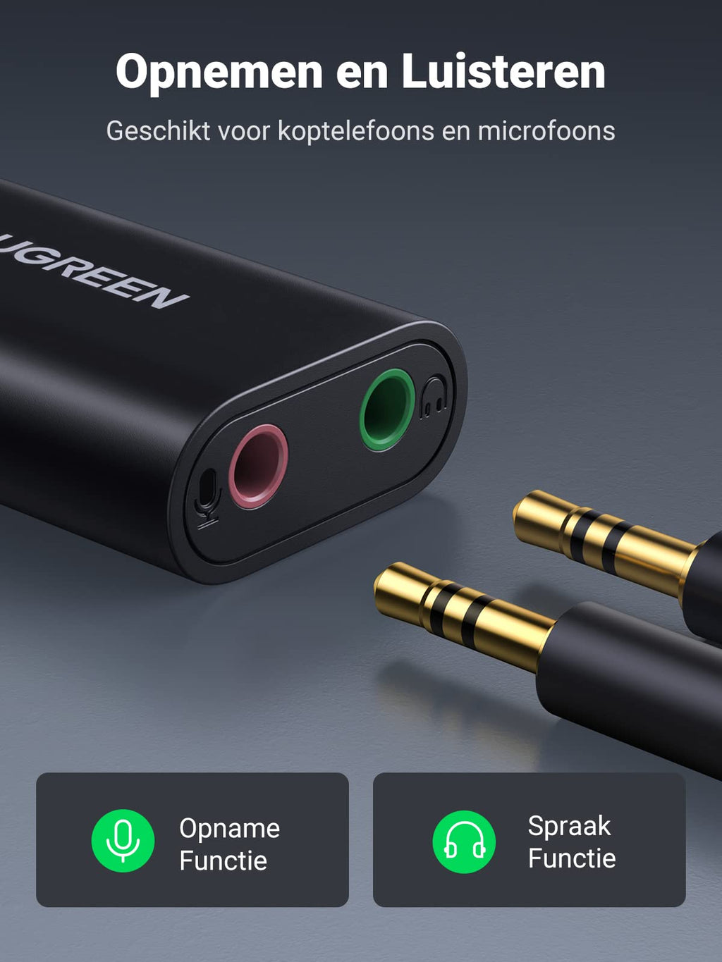 UGREEN Externe Stereo Geluidskaart USB Audio Adapter Plug en Play Sound Card USB Geluidskaart