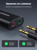 UGREEN Externe Stereo Geluidskaart USB Audio Adapter Plug en Play Sound Card USB Geluidskaart