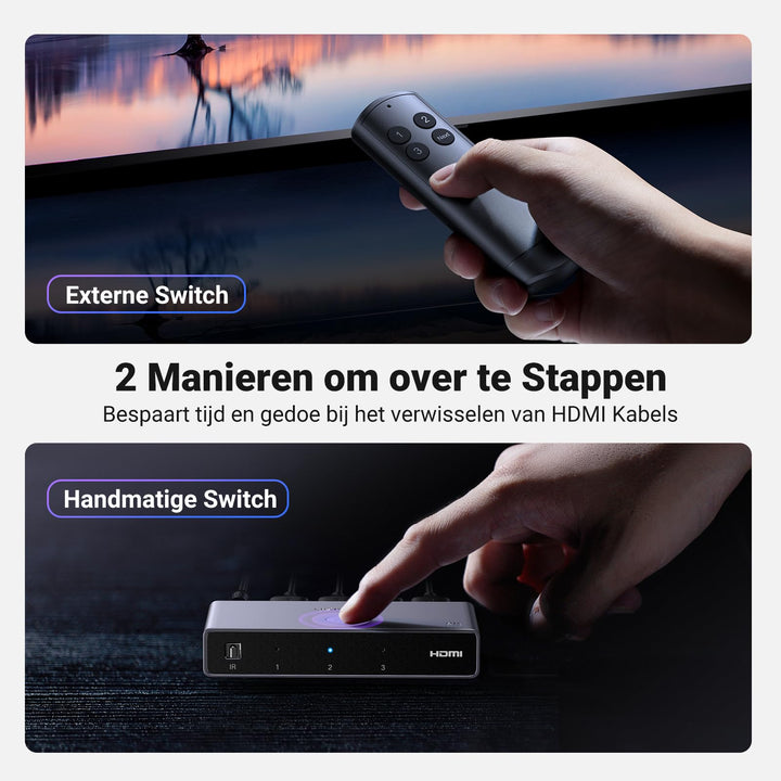 UGREEN HDMI 2.1 Switch 8K@60Hz HDMI Splitter 3 in 1 out HDMI Schakelaar Ondersteuning VRR & ALLM, Dolby Vision, Compatibel met PS5, Xbox, Apple TV, DVD Speler.