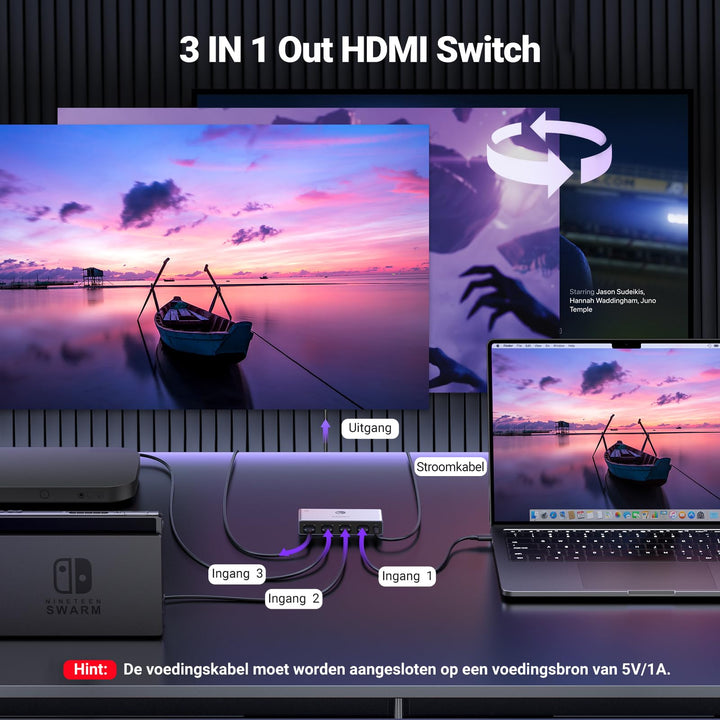 UGREEN HDMI 2.1 Switch 8K@60Hz HDMI Splitter 3 in 1 out HDMI Schakelaar Ondersteuning VRR & ALLM, Dolby Vision, Compatibel met PS5, Xbox, Apple TV, DVD Speler.