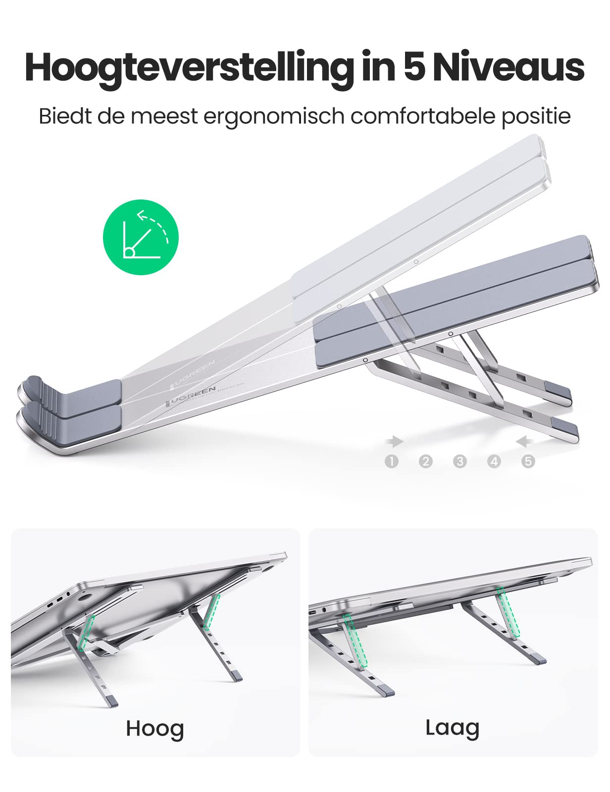 UGREEN Laptop Standaard Draagbare Aluminium Laptop Stand Opvouwbaar 5 Niveaus in Hoogte Verstelbare Laptop Houder
