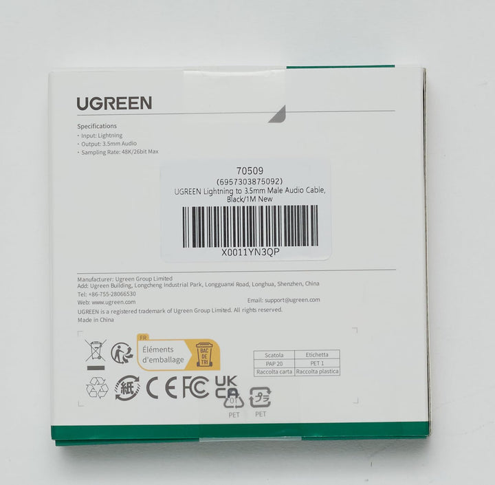 UGREEN Lightining naar 3.5mm Aux Kabel MFi Certificering Compatibel met iPhone 14/13/ 12/11(1M)