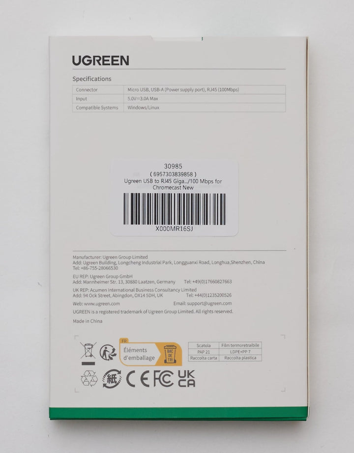 UGREEN Micro USB Ethernet Adapter Micro USB naar RJ45 LAN Netwerkadapter