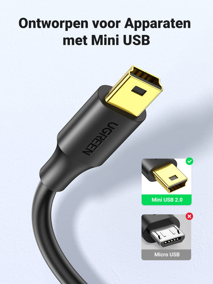 UGREEN Mini USB Kabel USB 2.0 Kabel USB A naar Mini USB B Kabel Mini Datakabel Mini USB Oplaadkabel Ondersteund voor GoPro Hero 4, 3+, 3, PS3 Controller, Externe Harde Schijf enz. (3m)