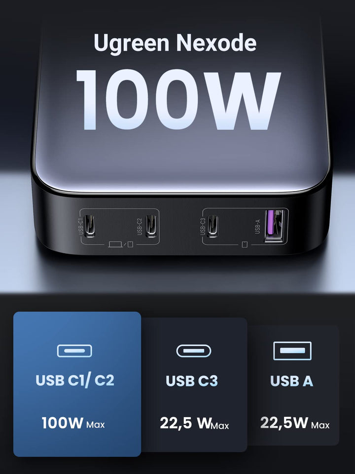 UGREEN Nexode 100W USB C Charger Meerdere USB C Oplader 4-poorts GaN lader PPS